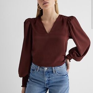 Express long sleeve, v-neck, puff sleeve top